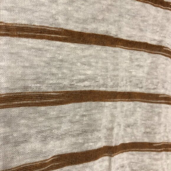 CLUB MONACO 100% Linen‎ Cream Brown Stripe 3/4 Sleeve Oversize Shirt Sz M/L - Picture 10 of 13